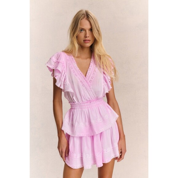 Love Shack Fancy Gwen Heritage Mini Dress - Pink - Size Extra Small Retail $425 - Picture 1 of 16